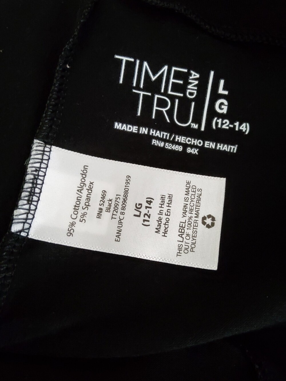 3 Pair Time and Tru Women’s Black High Rise Leggings Size L 12-14 NWT - Picture 4 of 4
